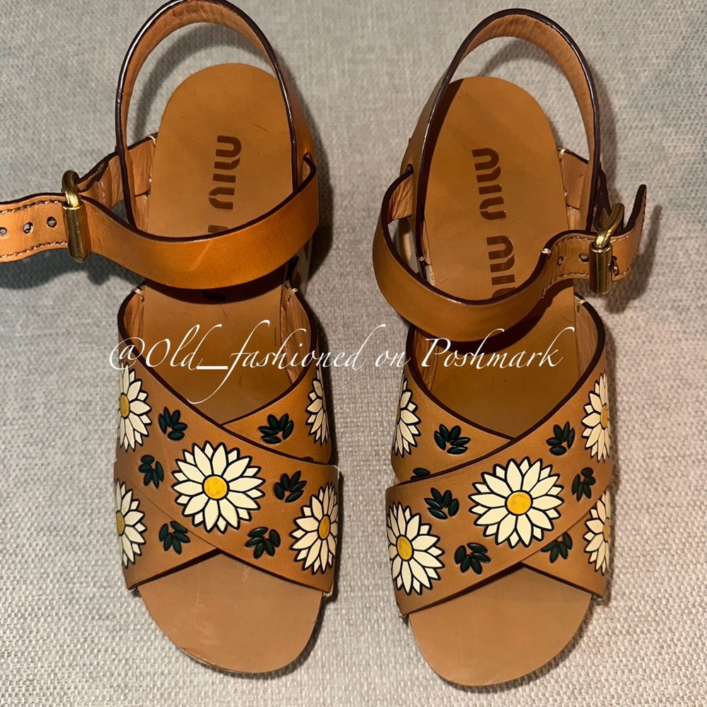 MIU MIU Platform Leather Sandals 37 - Picture 8 of 15